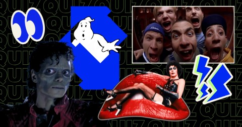 Collage of michael Jackson in Thriller, Backstreet Boys, Rocky Horror Picture Show and the Ghostbusters Ghost inside the Official Charts arrow icon